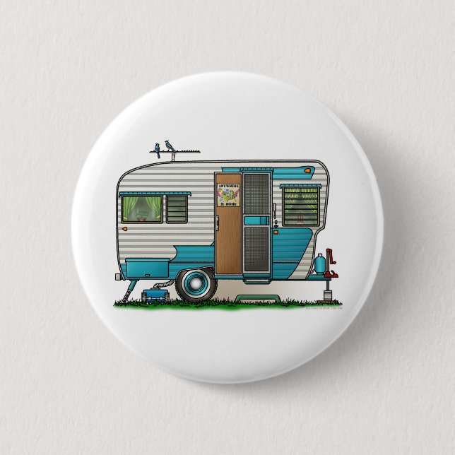 Deluxe Camper Trailer 2 Inch Round Button (Front)