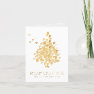 Deluxe Christmas Tree Golden Hearts White Holiday Card
