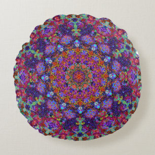 Deluxe multi-coloured mandala ornament arabesque round pillow