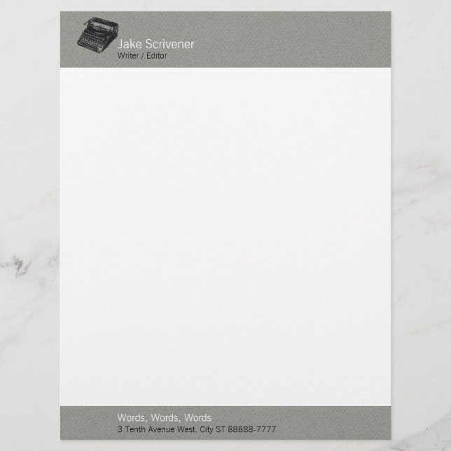 Deluxe Noiseless Typewriter | Grey Faux Flannel Letterhead (Front)