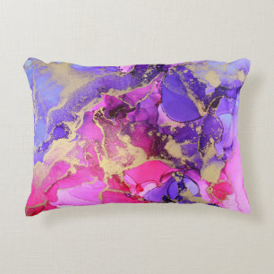 Deluxe Purple Pink Gold Ink Flow. Liquid layers of Accent Pillow