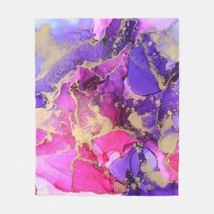 Deluxe Purple Pink Gold Ink Flow. Liquid layers of Fleece Blanket