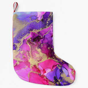 Deluxe Purple Pink Gold Ink Flow. Liquid layers of Small Christmas Stocking