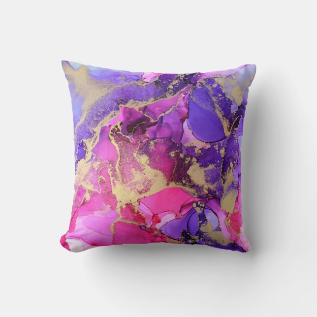 Deluxe Purple Pink Gold Ink Flow. Liquid layers of Throw Pillow (Front)