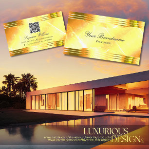 Deluxe Shimmery Yellow Gold Borders with QR Code Business Card