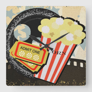 Deluxe Vibrant Film Buff Theatre Motif - Square Wall Clock