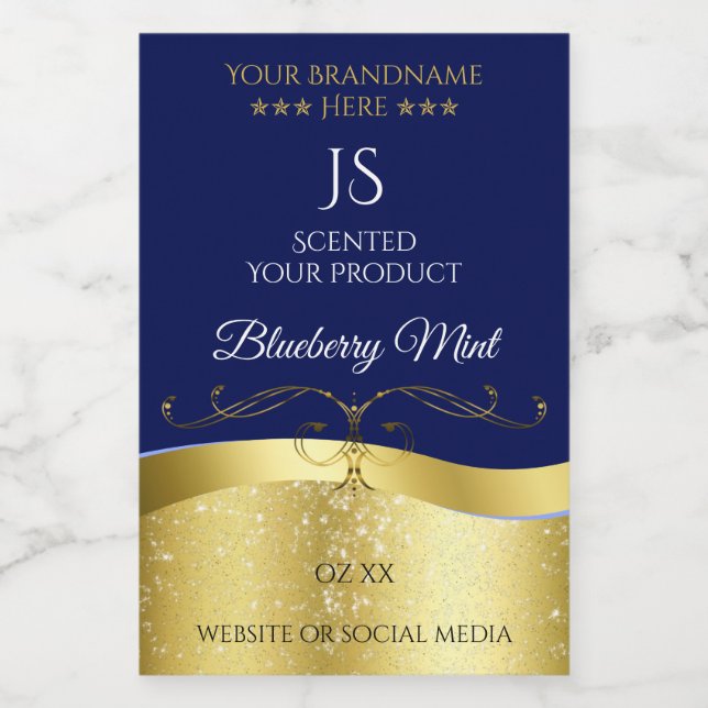 Deluxe Wavy Gold Decor Dark Blue Monogram Label (Single Label)