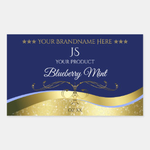 Deluxe Wavy Gold Decor Dark Blue Monogram Label