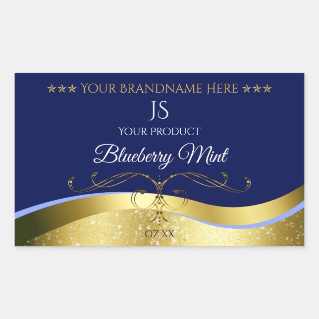 Deluxe Wavy Gold Decor Dark Blue Monogram Label (Front)