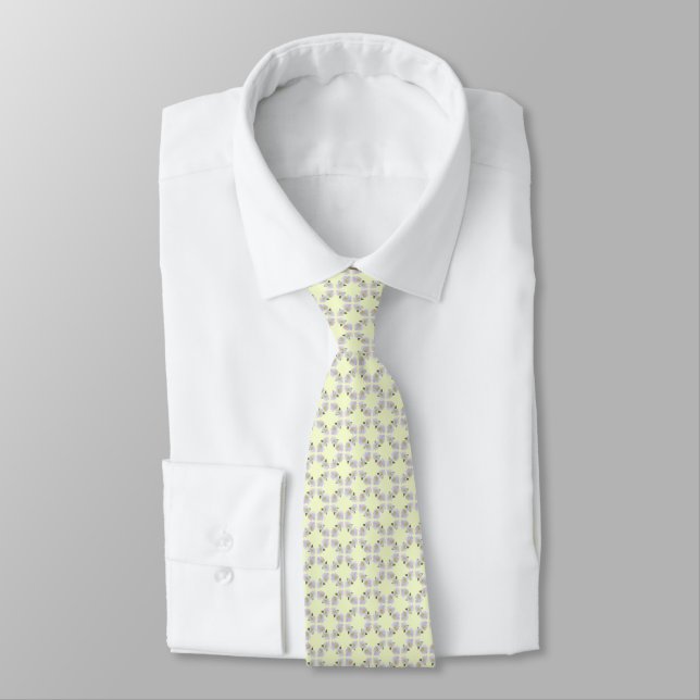 Deluxe White Floral Yellow Background Tie (Tied)