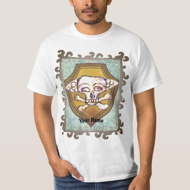 Dem Bones Skull Shield  T-Shirt (Front)