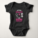 Demand Evidence and Think Critically Science Baby Bodysuit<br><div class="desc">Demand evidence and think critically forensic science saying with a modern design featuring investigation and scientific equipment</div>