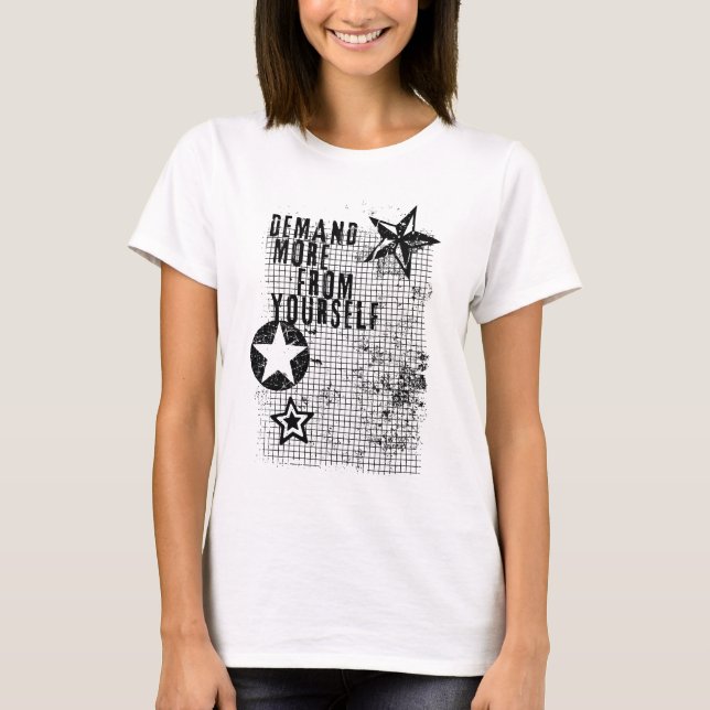 DEMAND MOR FOR YOURSELF grunge design + your back. T-Shirt (Front)