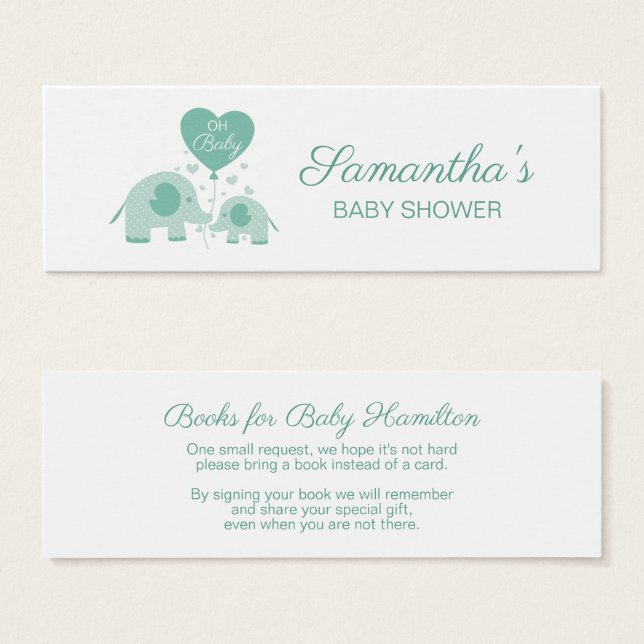 Demande de Baby shower pour éléphant vert à la men (Devant & derrière)