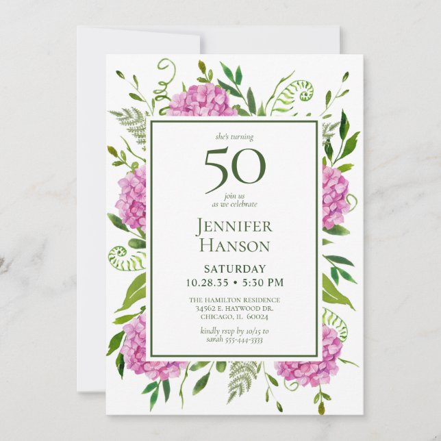Demande de carte 50th Birthday Pink Hydrangeas (Devant)