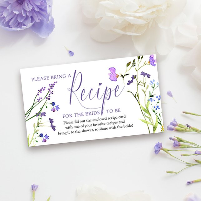 Demande de carte de recette pour Fleur sauvage vio (Bridal Shower Recipe Request Card from my Purple Wildflower Collection. )