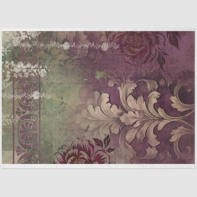 Demask Floral Shabby Chic texture effect patterned Tissue Paper (Front)