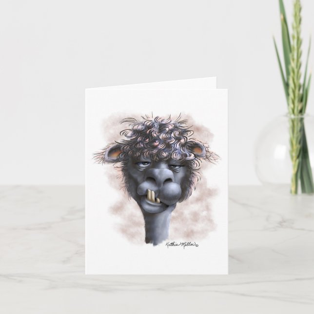 Demented Alpaca Cartoon Card (Front)