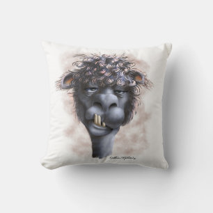 Demented Alpaca Cartoon Throw Pillow