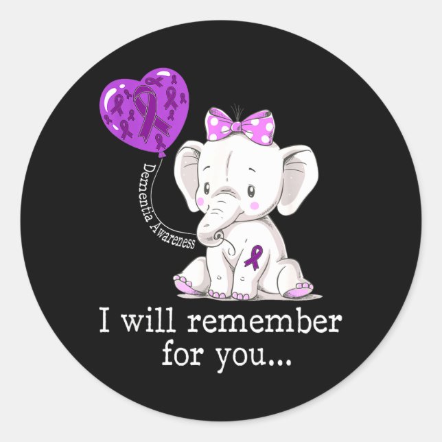 Dementia Awareness Elephant Classic Round Sticker (Front)