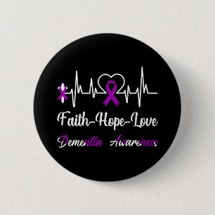 Dementia Awareness Heartbeat Christian Cross Purpl 2 Inch Round Button