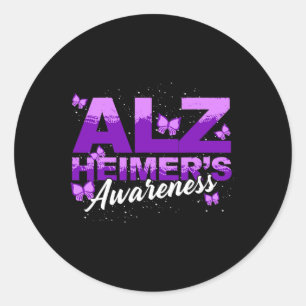 Dementia Purple Ribbon Butterflies Heimerheimers A Classic Round Sticker