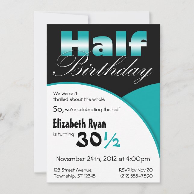 Demi-anniversaire Invitations Turquoises (Devant)