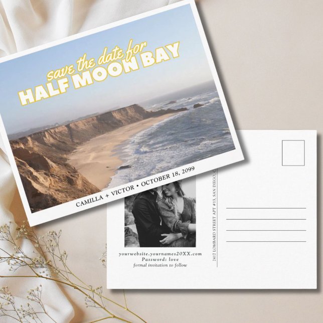 Demi-lune Baie mariage Enregistrer la date Carte p (Half Moon Bay Wedding Save the Date)