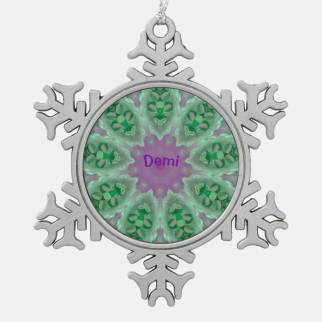 DEMI ~ Personalized Luminous Christmas Fractal ~ Snowflake Pewter Christmas Ornament (Front)