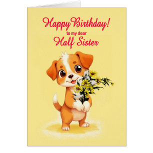 Demi-Soeur Anniversaire Chiot et Fleurs