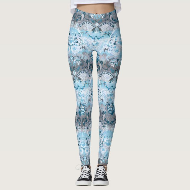 Demiboy Dragon Damask - Stylish Pride Flag Colours Leggings (Front)