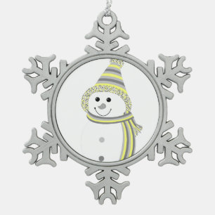 Demigender Pride Snowman Snowperson Yellow Grey Snowflake Pewter Christmas Ornament