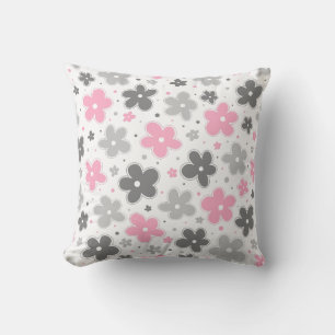 Demigirl Pride Flowers Doodle Grey White Pink Throw Pillow