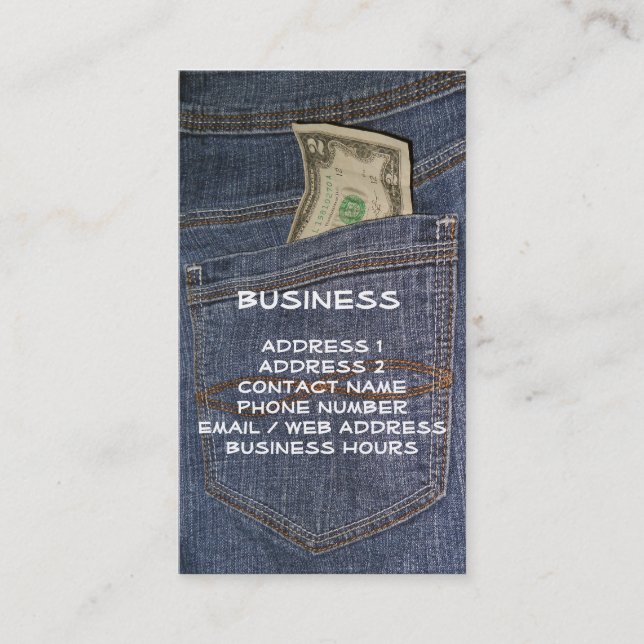 Demin Jeans Pocket & US Money Cartes de visite (Devant)
