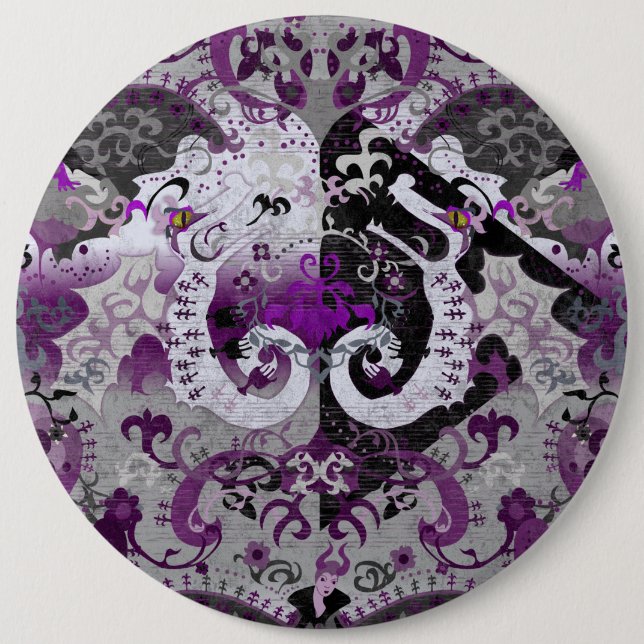 Demisexual Dragon Damask - Pride Flag Colours 6 Inch Round Button (Front)