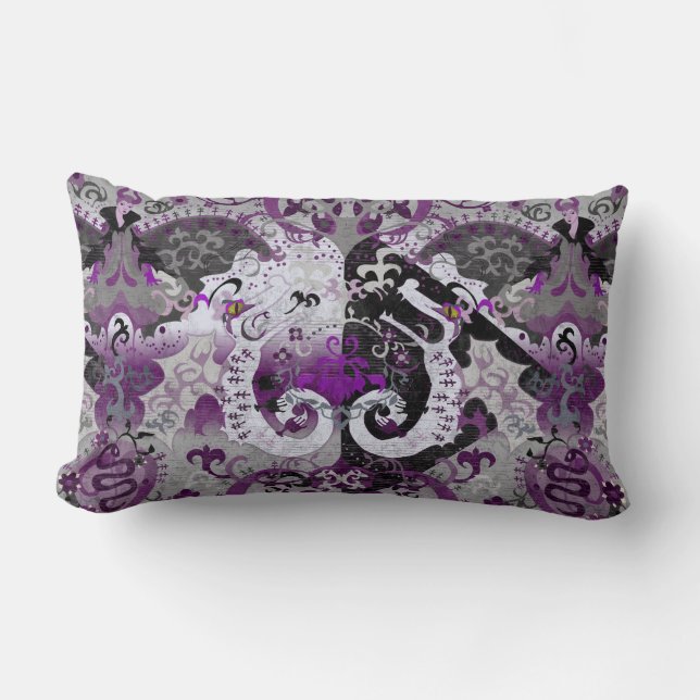 Demisexual Dragon Damask - Pride Flag Colours Lumbar Pillow (Front)