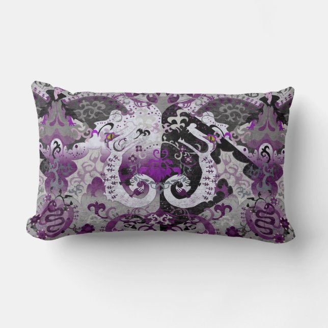 Demisexual Dragon Damask - Pride Flag Colours Lumbar Pillow (Front)