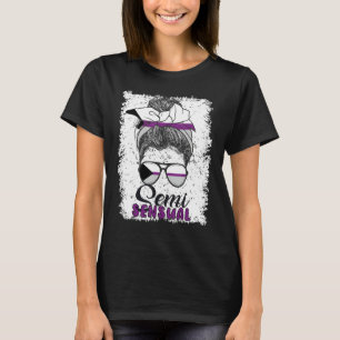 Demisexual Joke Messy Bun Lady Demisexual Flag T-Shirt
