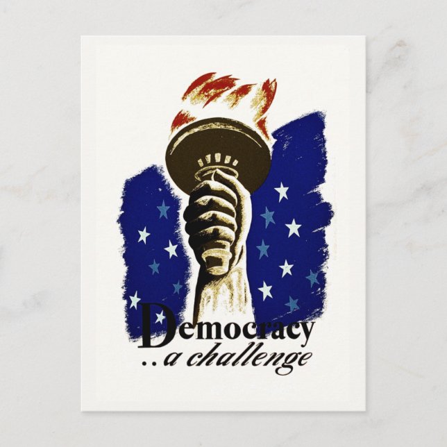 Democracy A Challenge, Poster with Liberty's Torch Postcard (Front)