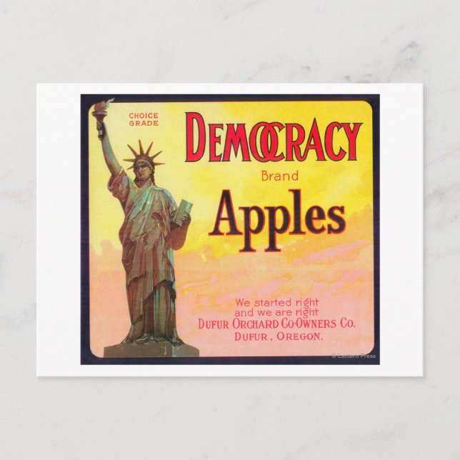 Democracy Apple Crate LabelDufur, OR Postcard (Front)