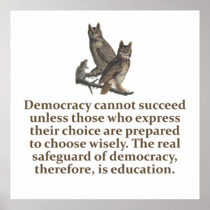 Democracy Cannot Succeed - Education Quote   Poster