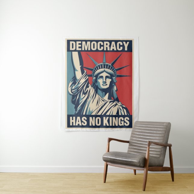 Democracy Has No Kings Protest Sign: Statue of Lib Tapestry (In Situ)