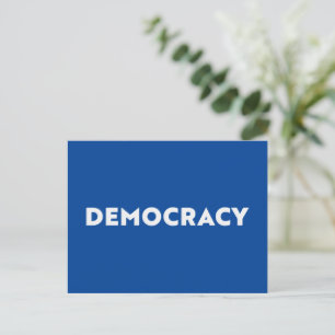 Democracy modern typography minimalist white blue postcard