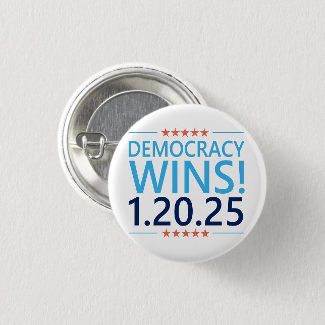Democracy Wins Kamala Harris 1.20.25 1 Inch Round Button (Front & Back)