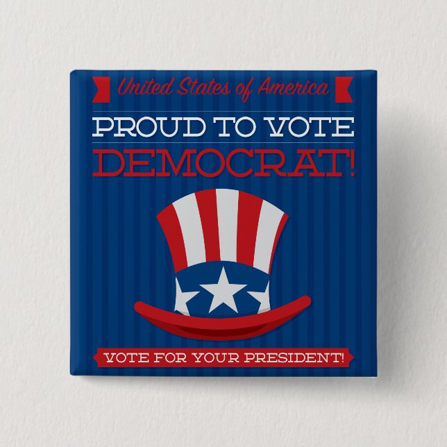 Democrat 2 Inch Square Button (Front)