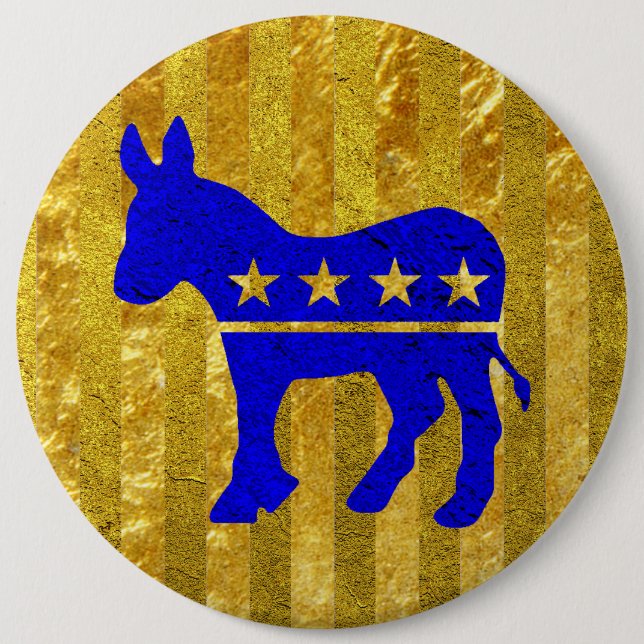 Democrat Donkey Blue Gold 6 Inch Round Button (Front)