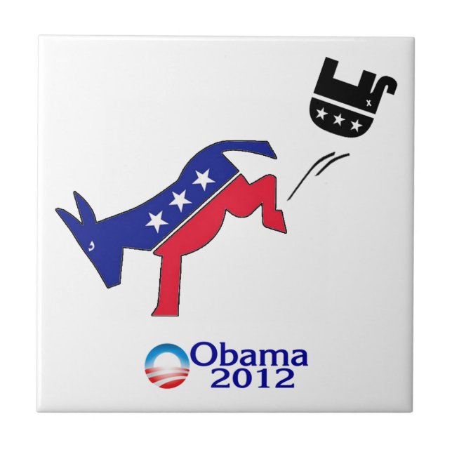 Democrat Donkey Kicking Republican Elephant Tile (Front)