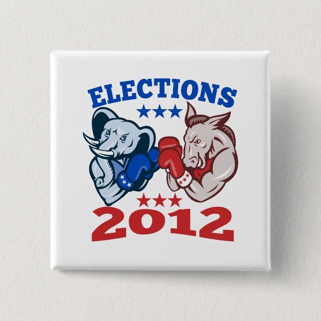Democrat Donkey Republican Elephant Mascot 2012 2 Inch Square Button (Front)