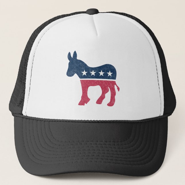 Democrat Donkey Vintage Distressed Trucker Hat (Front)