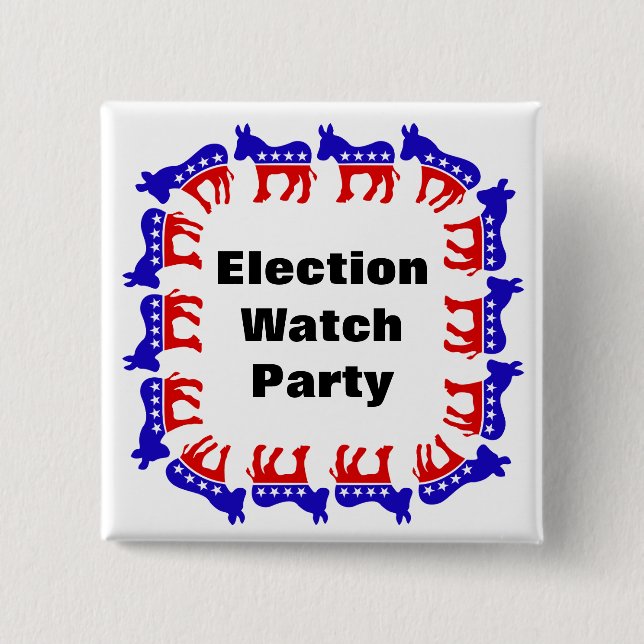 Democrat Election Watch Party 2 Inch Square Button (Front)
